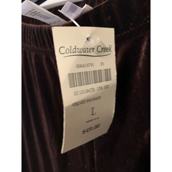 New Coldwater Creek Womens Size Large Velvet Pull On Pants Comfort Lounge Brown - Picture 3 of 5